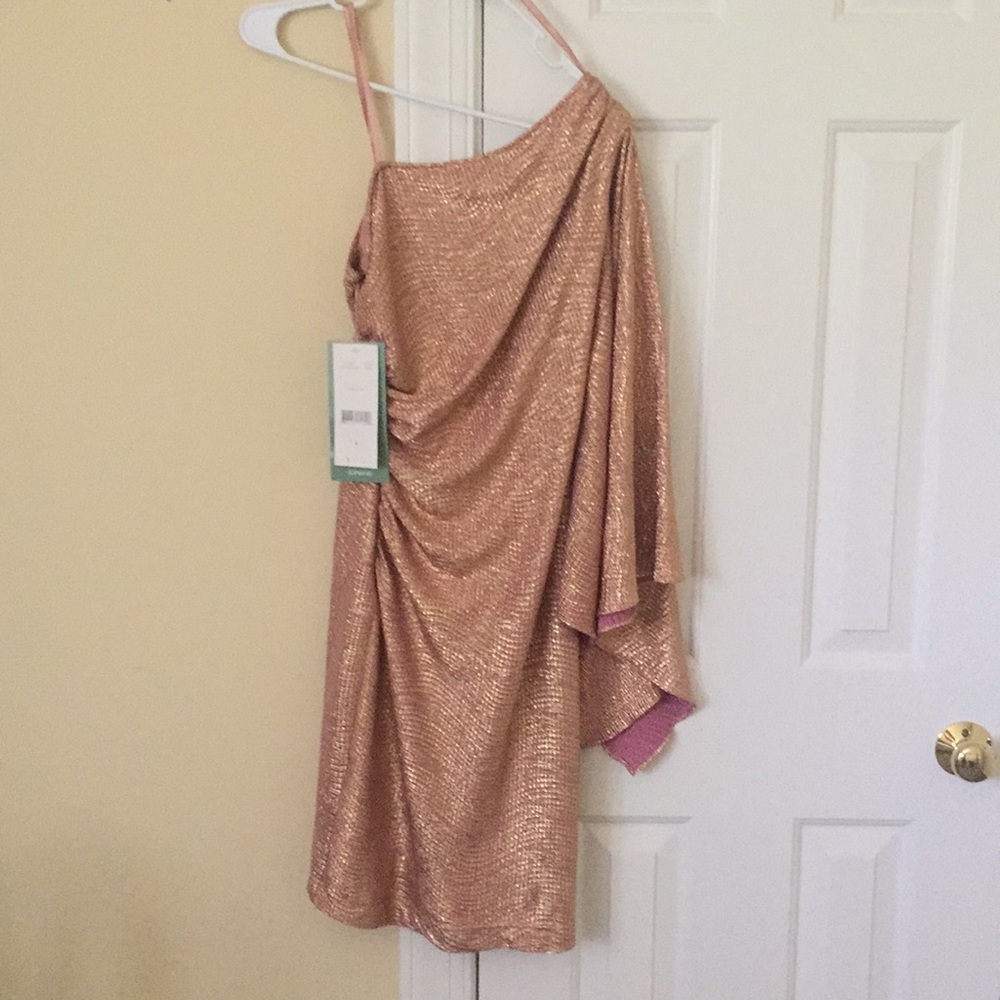 Liliana one shoulder pink shimmer cocktail dress